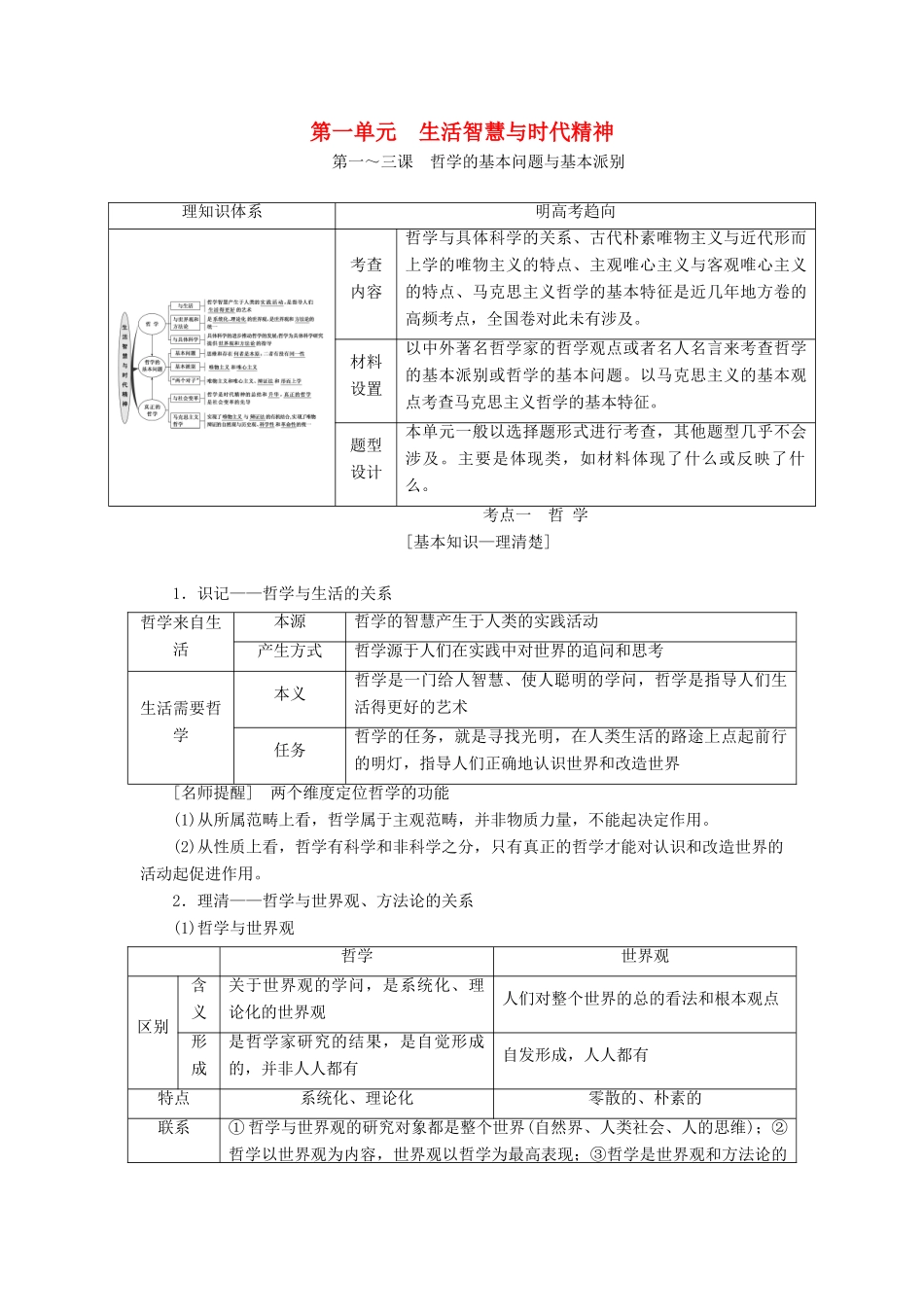 （江苏专版）高考政治一轮复习 第一单元 生活智慧与时代精神教师用书 新人教版必修4-新人教版高三必修4政治教案_第1页