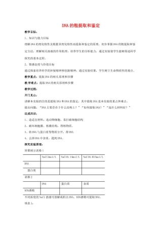 高中生物 新课标选修1备课教案 DNA的粗提取与鉴定备课教案 新人教版选修1