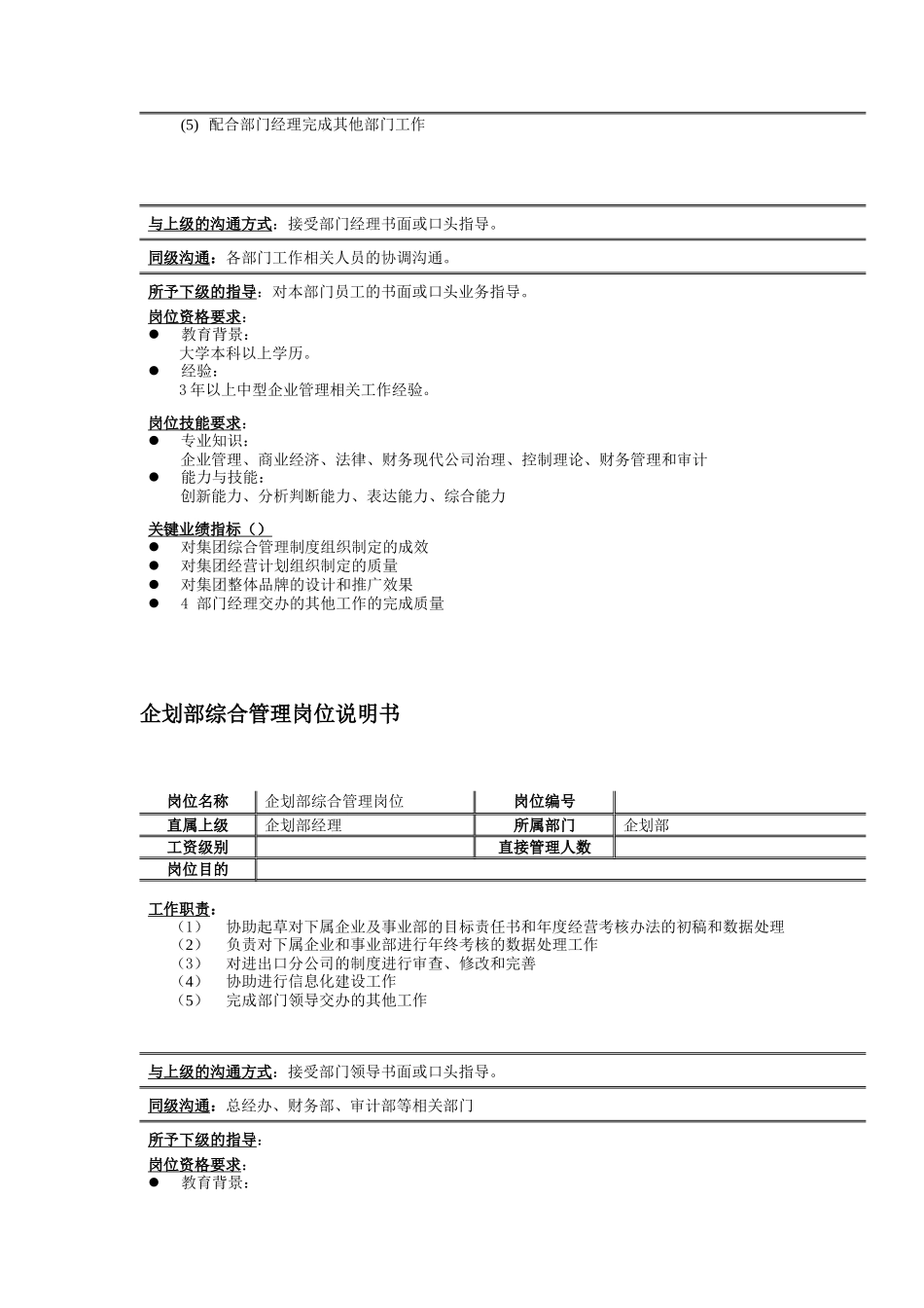 公司企划部岗位说明书_第3页