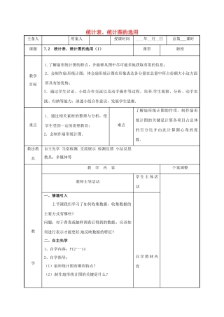 江苏省徐州市新沂市踢球山乡八年级数学下册 第七章 数据的收集、整理与描述 7.2 统计表、统计图的选用（1）教案 （新版）苏科版-（新版）苏科版初中八年级下册数学教案