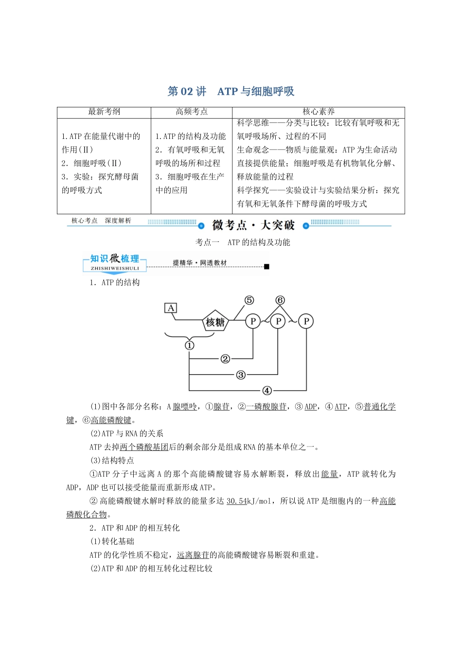 高考生物一轮复习 第三单元 细胞的能量供应和利用 第02讲 ATP与细胞呼吸教案 新人教版-新人教版高三全册生物教案_第1页