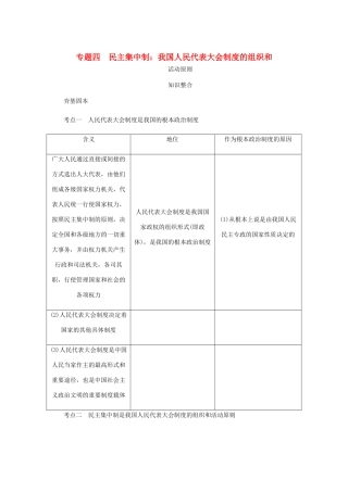（江苏专版）高考政治总复习 专题四 民主集中制讲义 新人教版选修3-新人教版高三选修3政治教案