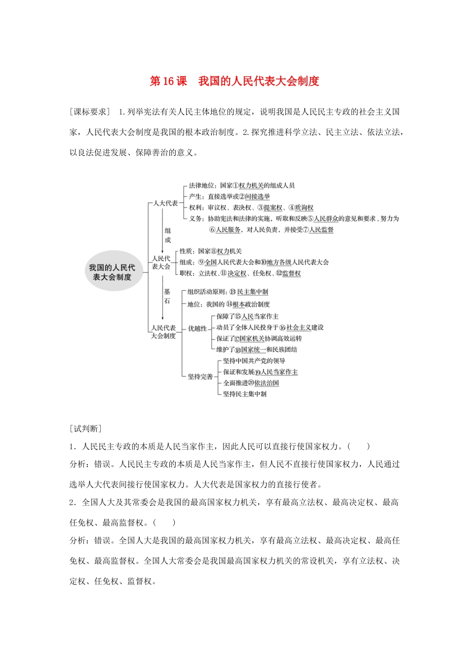 （鲁京津琼专用）高考政治大一轮复习 第七单元 发展社会主义民主政治 第16课 我国的人民代表大会制度讲义-人教版高三全册政治教案_第1页