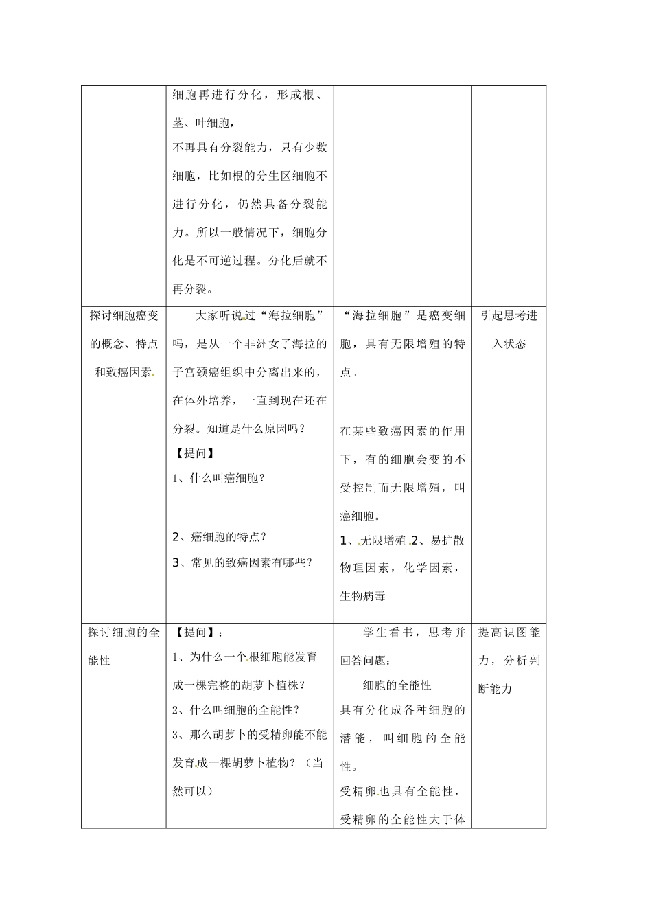 高中生物 《细胞的分化》教案 浙科版必修1_第2页