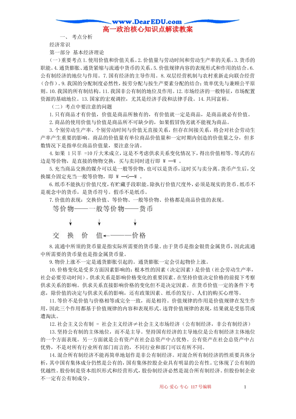 高一政治核心知识点解读教案_第1页