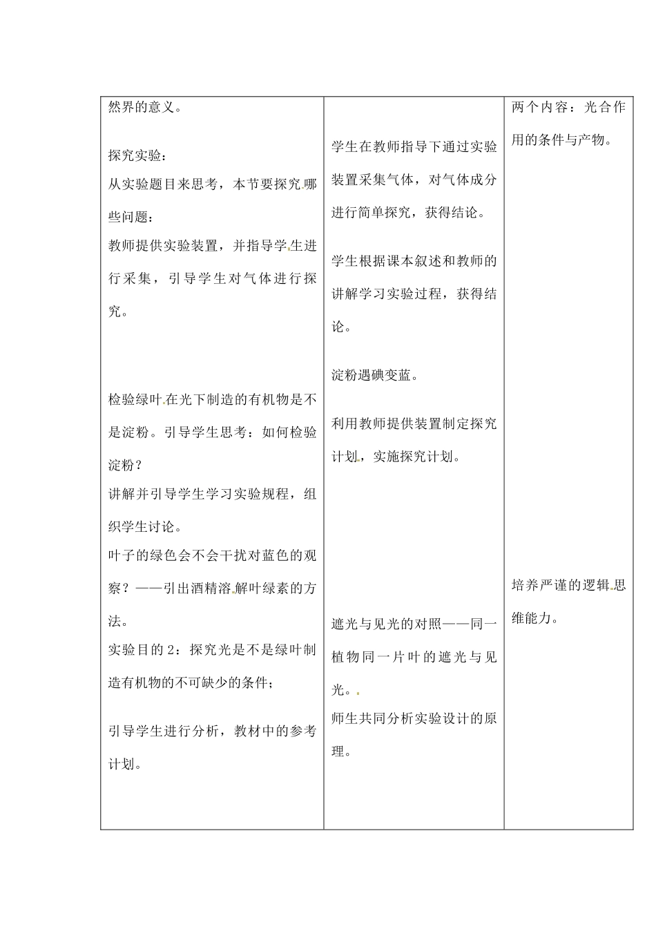 吉林省四平市第十七中学七年级生物上册 光合作用吸收二氧化碳释放氧气教案 新人教版_第2页