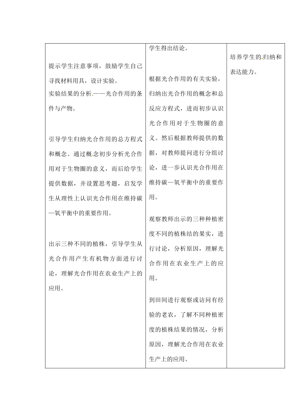 吉林省四平市第十七中学七年级生物上册 光合作用吸收二氧化碳释放氧气教案 新人教版_第3页
