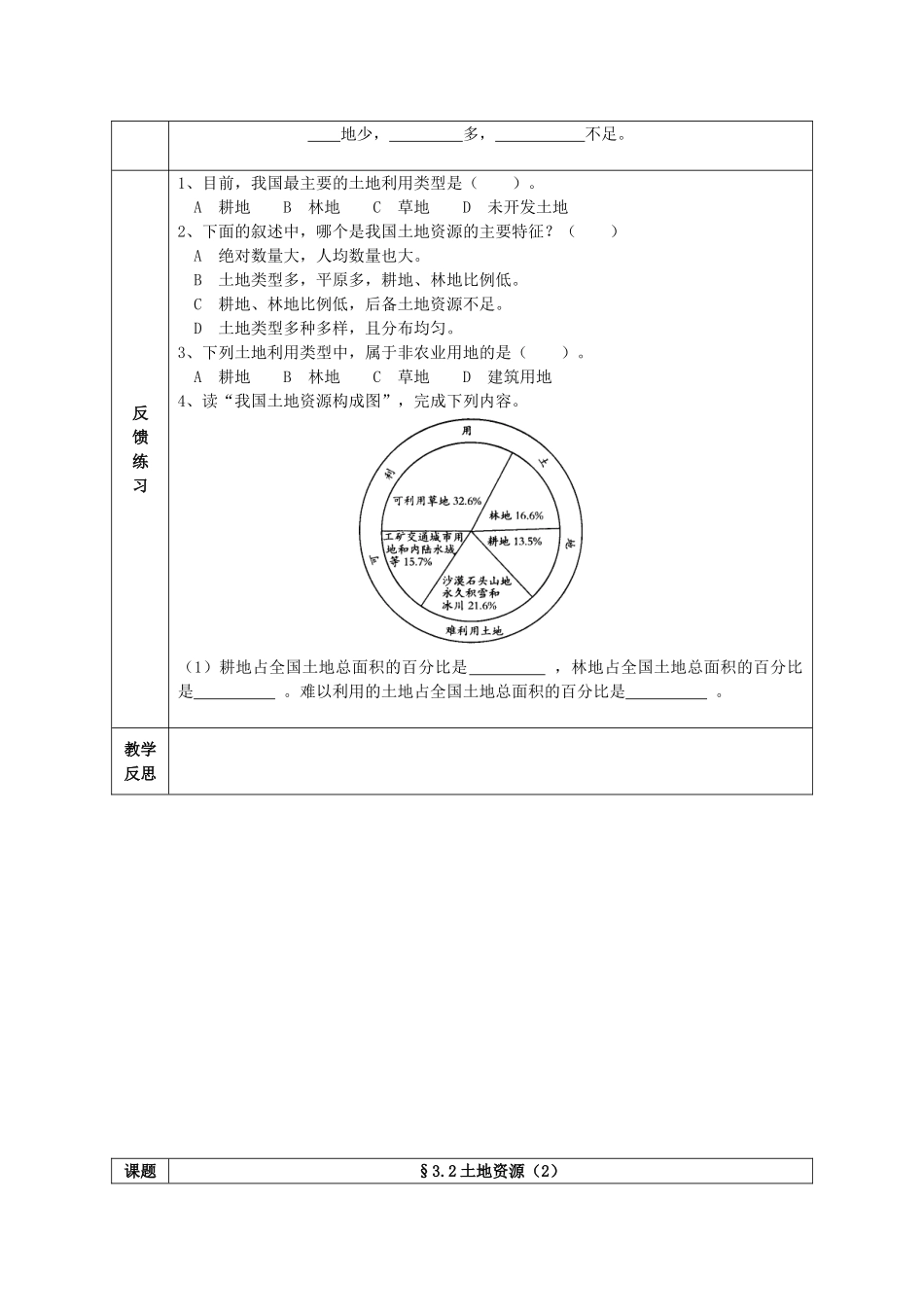 八年级地理上册 3.2 土地资源学案1（无答案） 新人教版_第2页