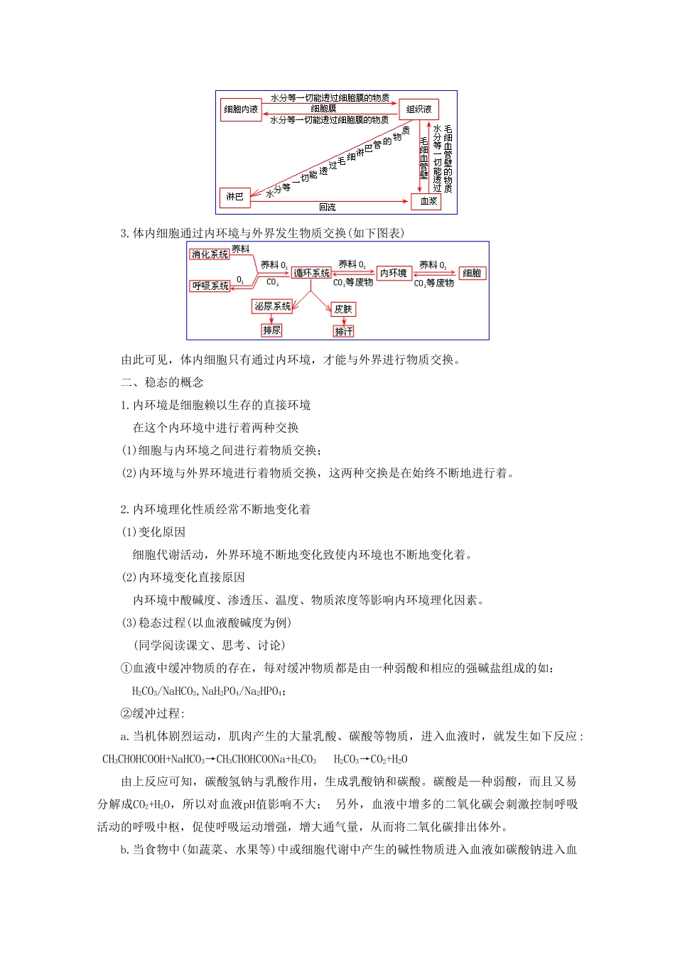 高中生物：1.2.1 内环境与稳态 教案（1）中图版必修3_第3页