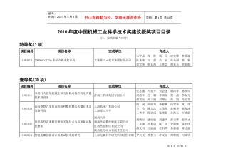 XXXX年度中国机械工业科学技术奖建议授奖项目目录
