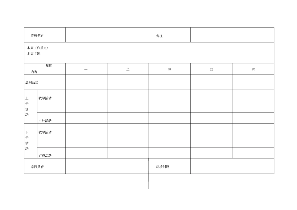 幼儿园一周活动计划表模板_第2页