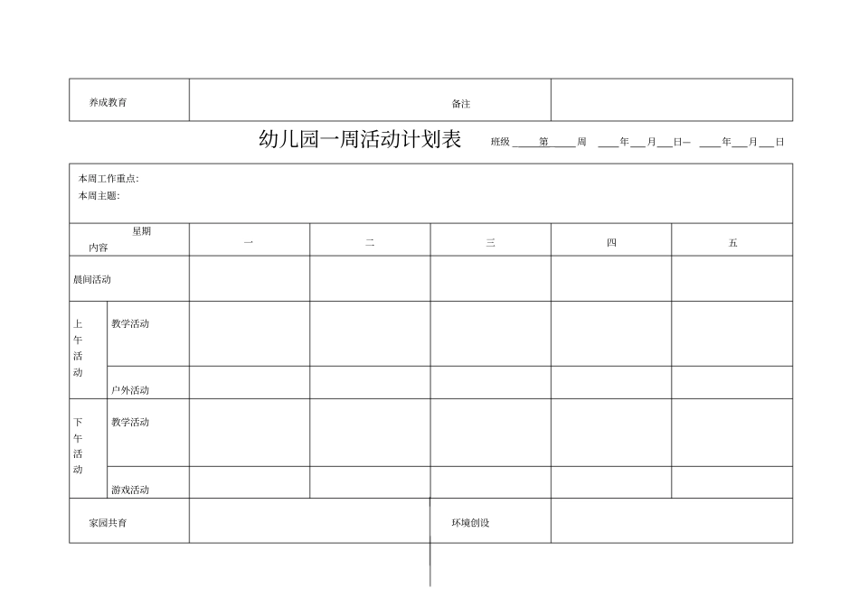 幼儿园一周活动计划表模板_第3页