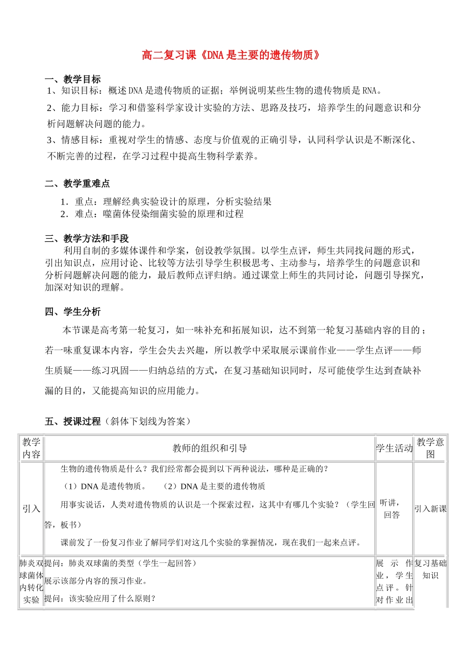 高中生物 DNA是主要遗传物质复习教案 新人教版必修2_第1页