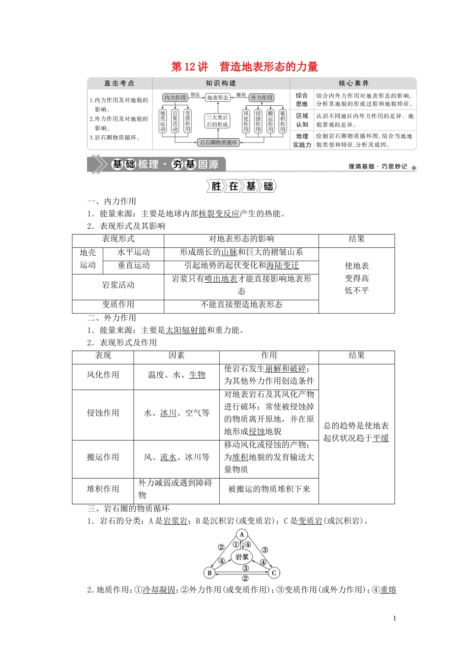 高考地理一轮复习 第四章 地表形态的塑造 第12讲 营造地表形态的力量教案 新人教版-新人教版高三全册地理教案_第1页