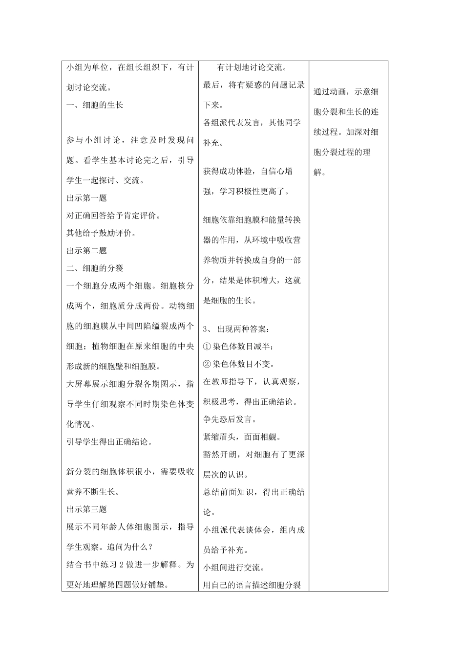 吉林省四平市第十七中学七年级生物上册 细胞通过分裂产生新细胞教案1 新人教版_第2页