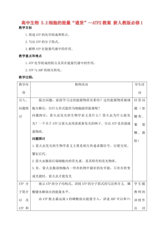 高中生物 5.2细胞的能量“通货”—ATP2教案 新人教版必修1
