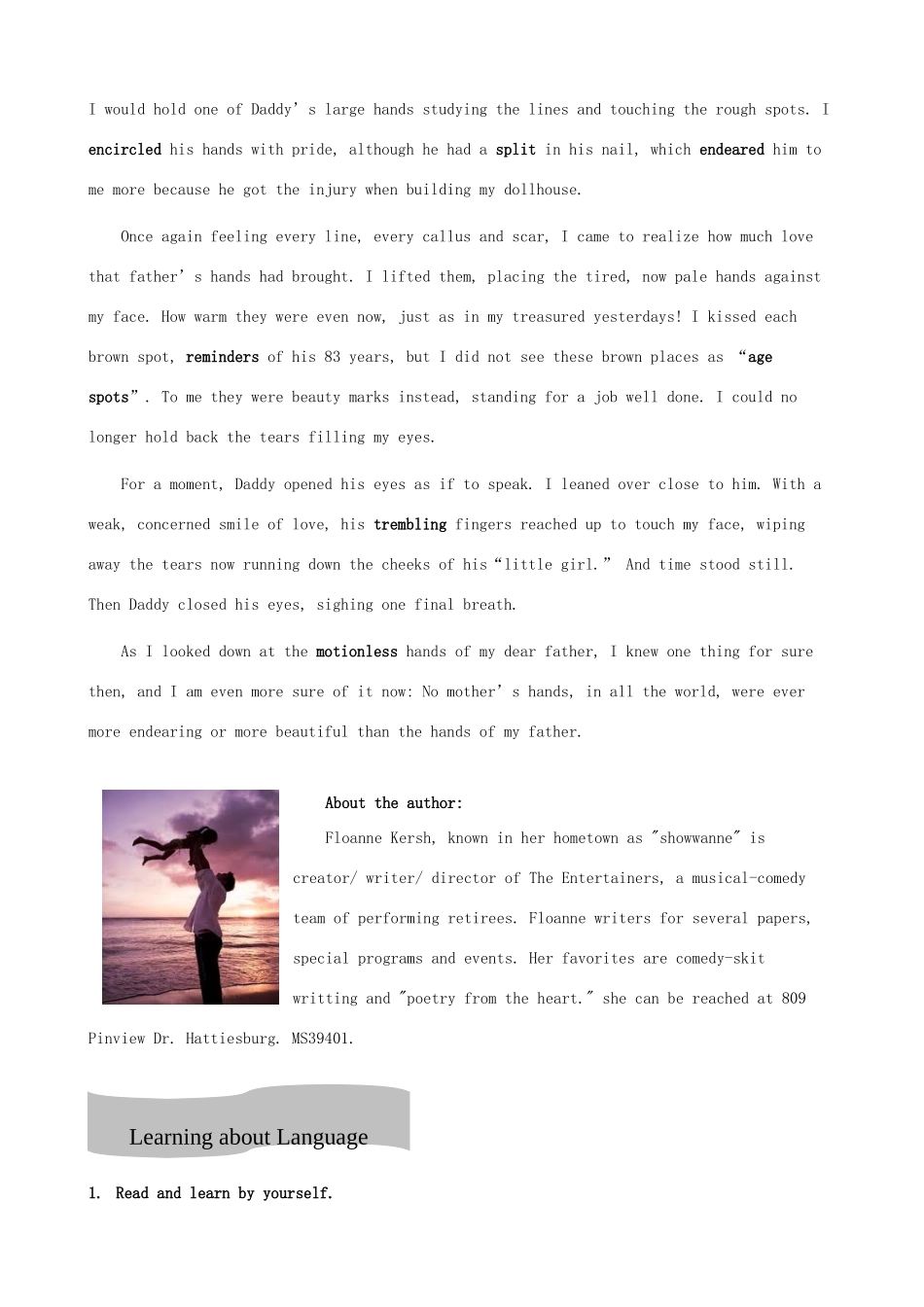 高中英语 My Father's Hands教学设计 牛津版必修1高一_第2页