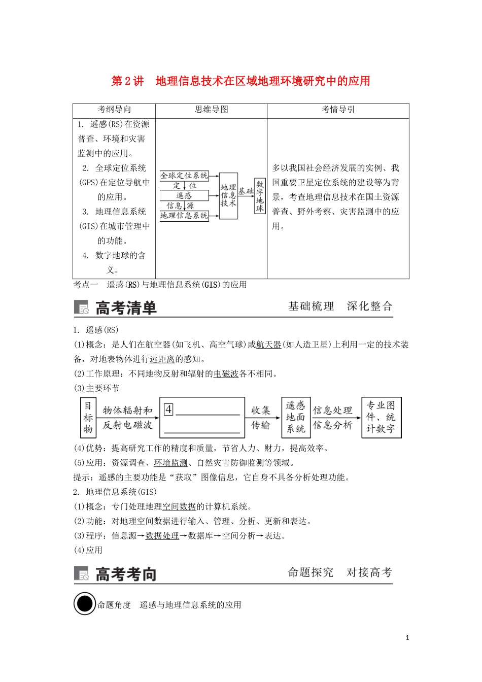 （锁定高考）高考地理一轮总复习 第十三章 地理环境与区域发展 第2讲 地理信息技术在区域地理环境讲义（含解析）新人教版-新人教版高三全册地理教案_第1页