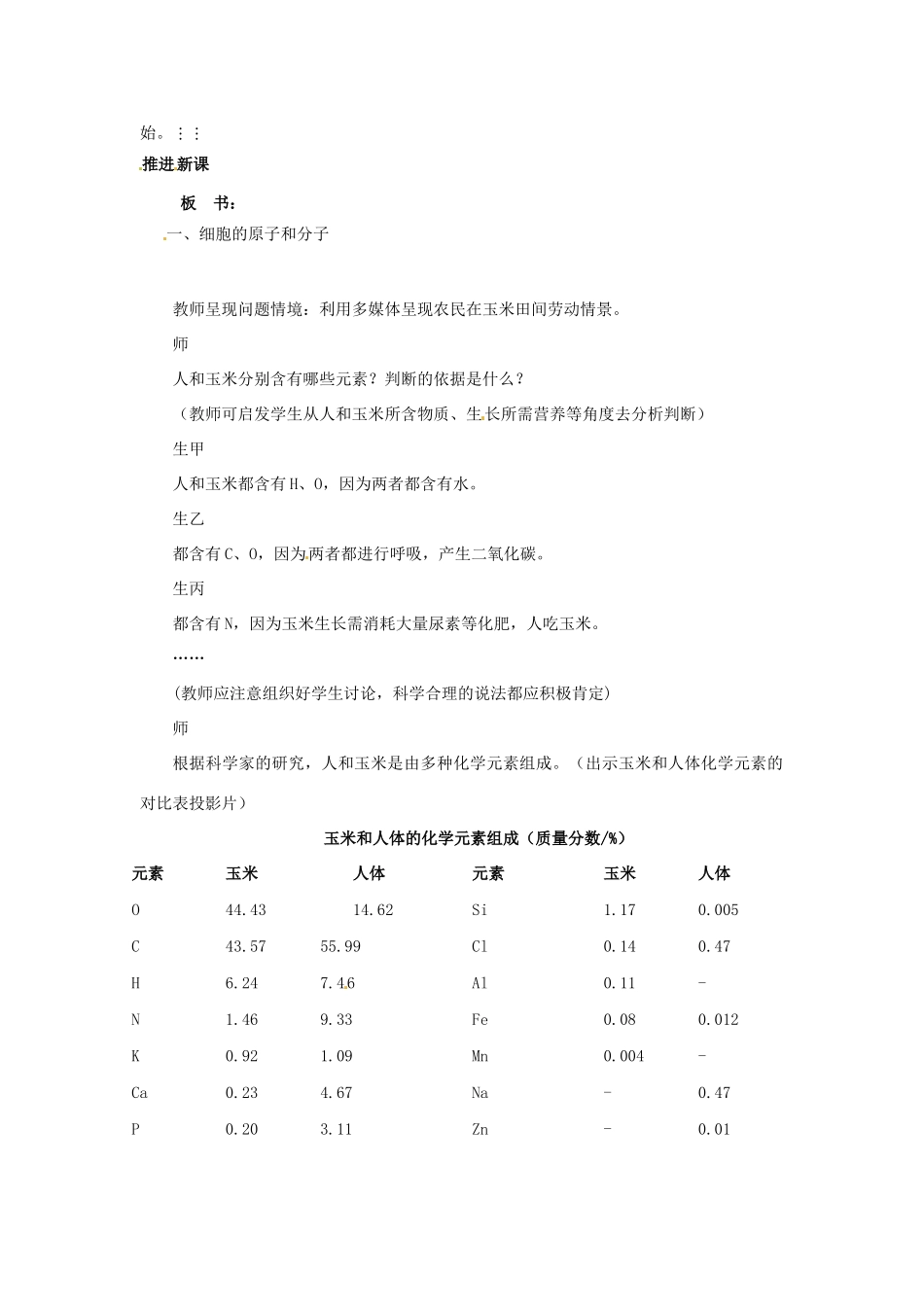 高中生物： 21 细胞中的原子和分子（教案）苏教版必修1_第2页