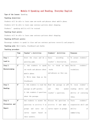 高一英语 Module 6 Speaking and Reading, Everyday English教案-人教版高一全册英语教案