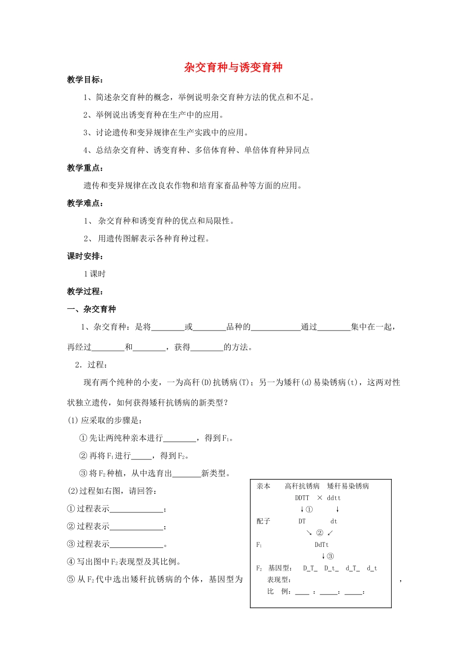 高中生物 6.1《杂交育种与诱变育种》教案（2） 新人教版必修2_第1页
