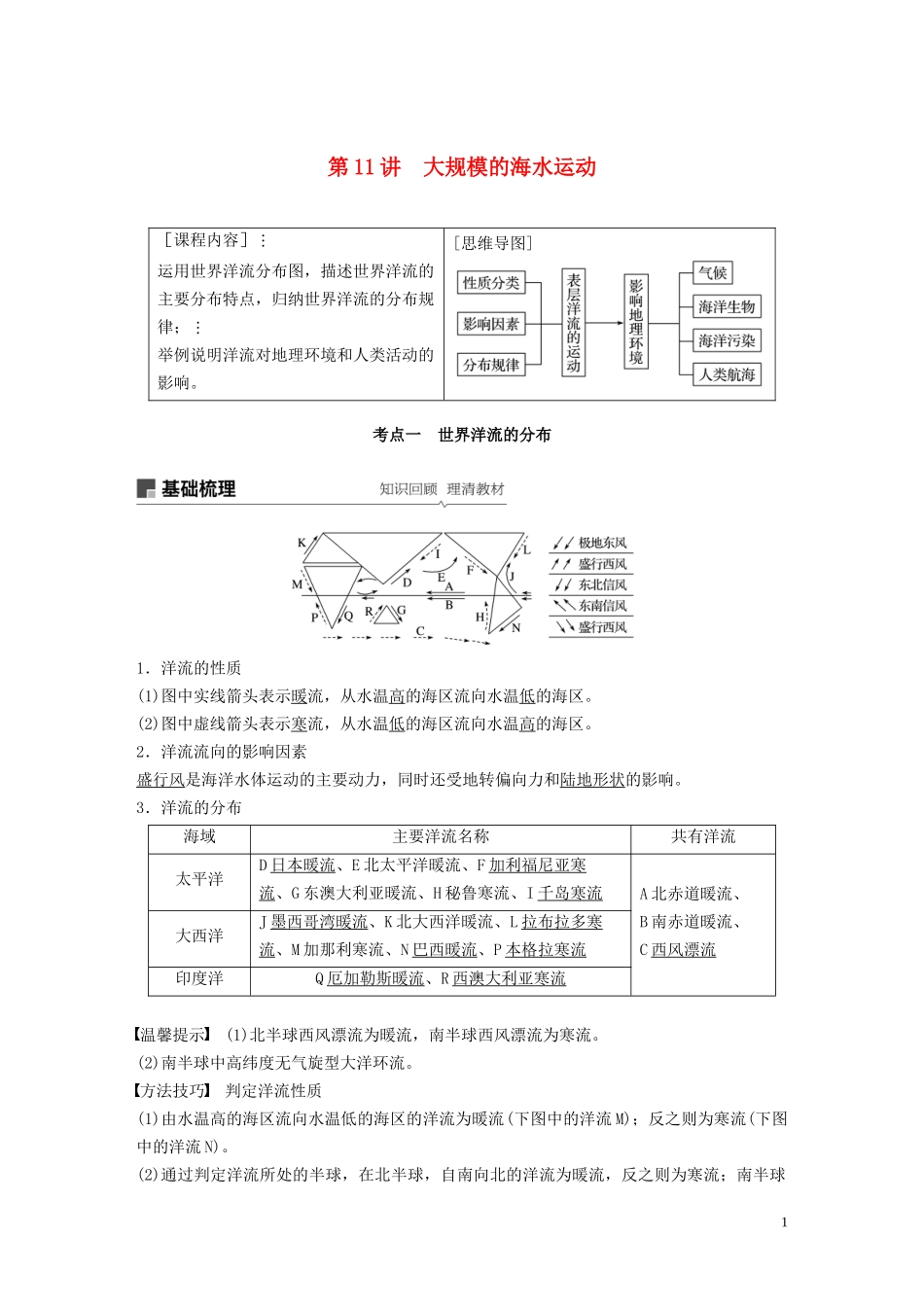 （鲁京津琼）高考地理大一轮复习 第四章 地球上的水 第11讲 大规模的海水运动教案（含解析）新人教版必修1-新人教版高三必修1地理教案_第1页