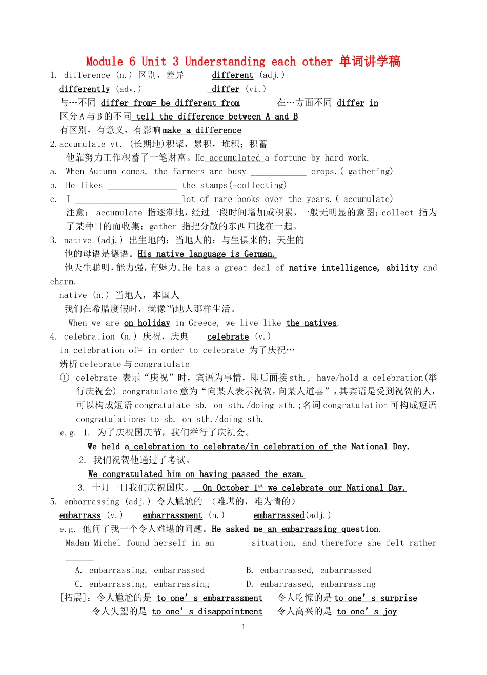 高中英语 Module 6 Unit 3 Understanding each other 单词讲学稿 牛津版选修6_第1页