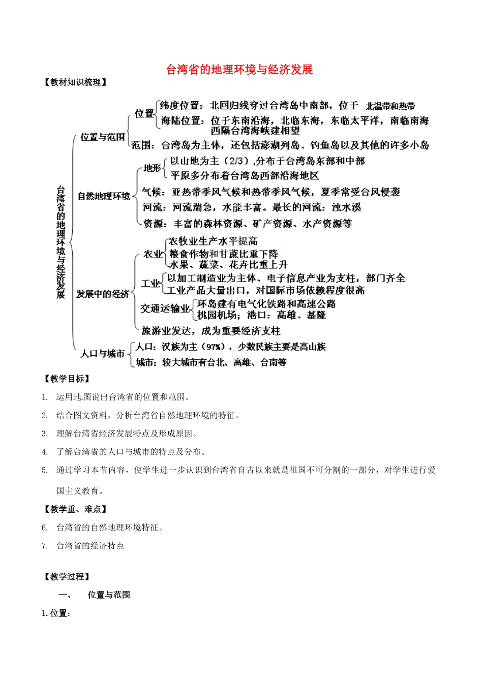 八年级地理下册 8.2 台湾省的地理环境与经济发展教学设计（新版）湘教版-（新版）湘教版初中八年级下册地理教案_第1页
