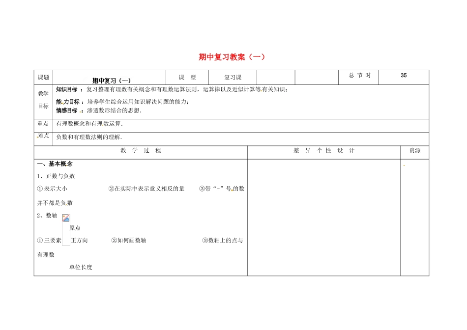 吉林省长春市第一零四中学七年级数学上册 期中复习教案（一） 华东师大版_第1页