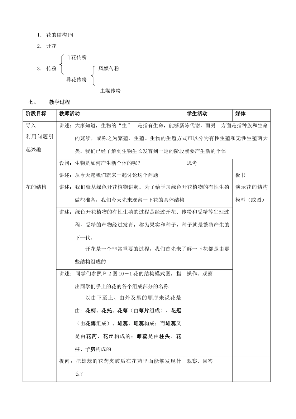 八年级生物上册 10.1.1绿色开花植物的有性生殖教案（一） 北京课改版_第2页