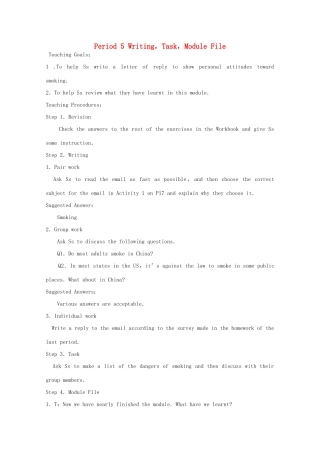 高中英语 Module 2 No Drugs  Period 5 Writing，Task，Module File 2教案 外研版必修2-外研版高一必修2英语教案