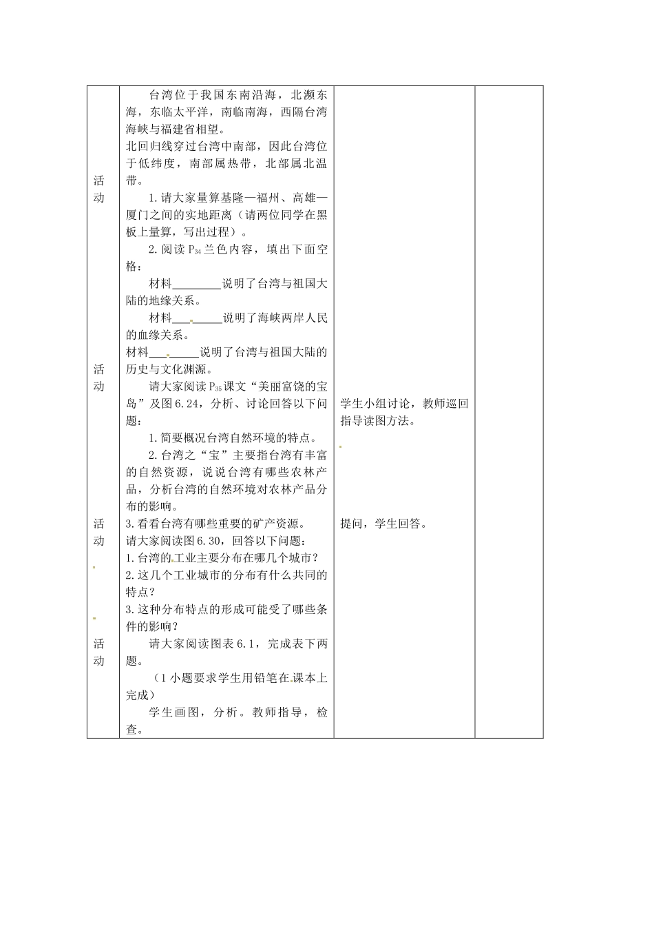 江苏省丹阳市第三中学八年级地理下册 6-3 祖国的神圣领土-台湾省教师教案 新人教版_第2页