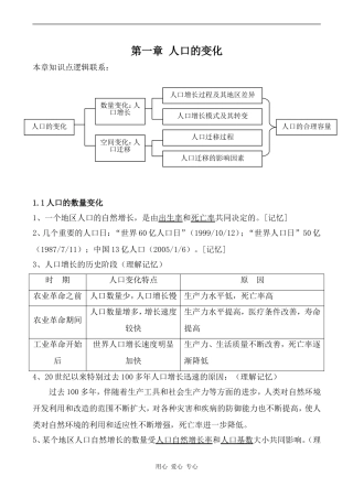 高中地理第一章 人口的变化人教版必修三