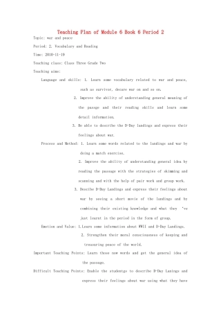 高中英语 module 6 Vocabulary and Reading教案 外研版选修6