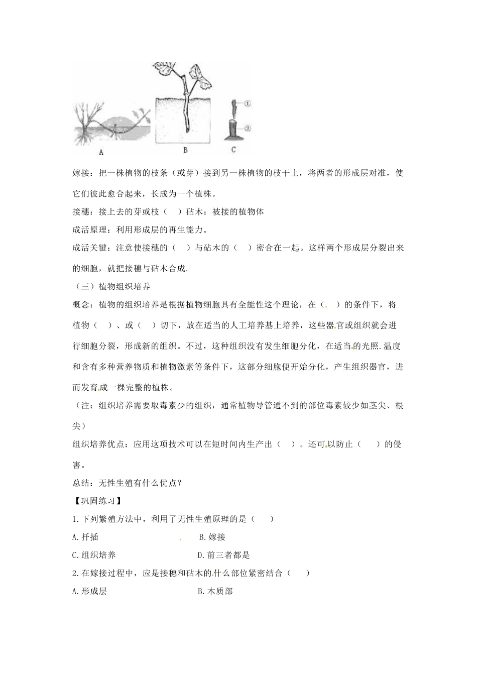八年级生物下册 8.21.1生物的无性生殖教学设计 （新版）苏教版-（新版）苏教版初中八年级下册生物教案_第2页