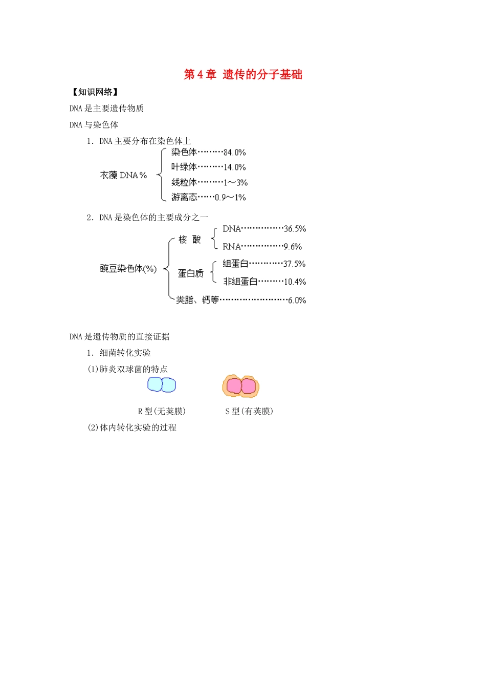 高中生物：第4章《遗传的分子基础》教案苏教版必修2_第1页