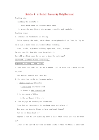 高中英语 Module 4 A Social Survey-My Neighbourhood教案1 外研版必修1-外研版高一必修1英语教案