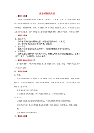 八年级生物下册 第6单元 第2章 第4节 生态系统的类型教案1 济南版
