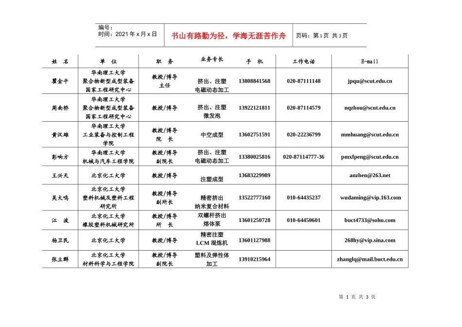 中国塑料机械行业专家委员会名录-序_第1页