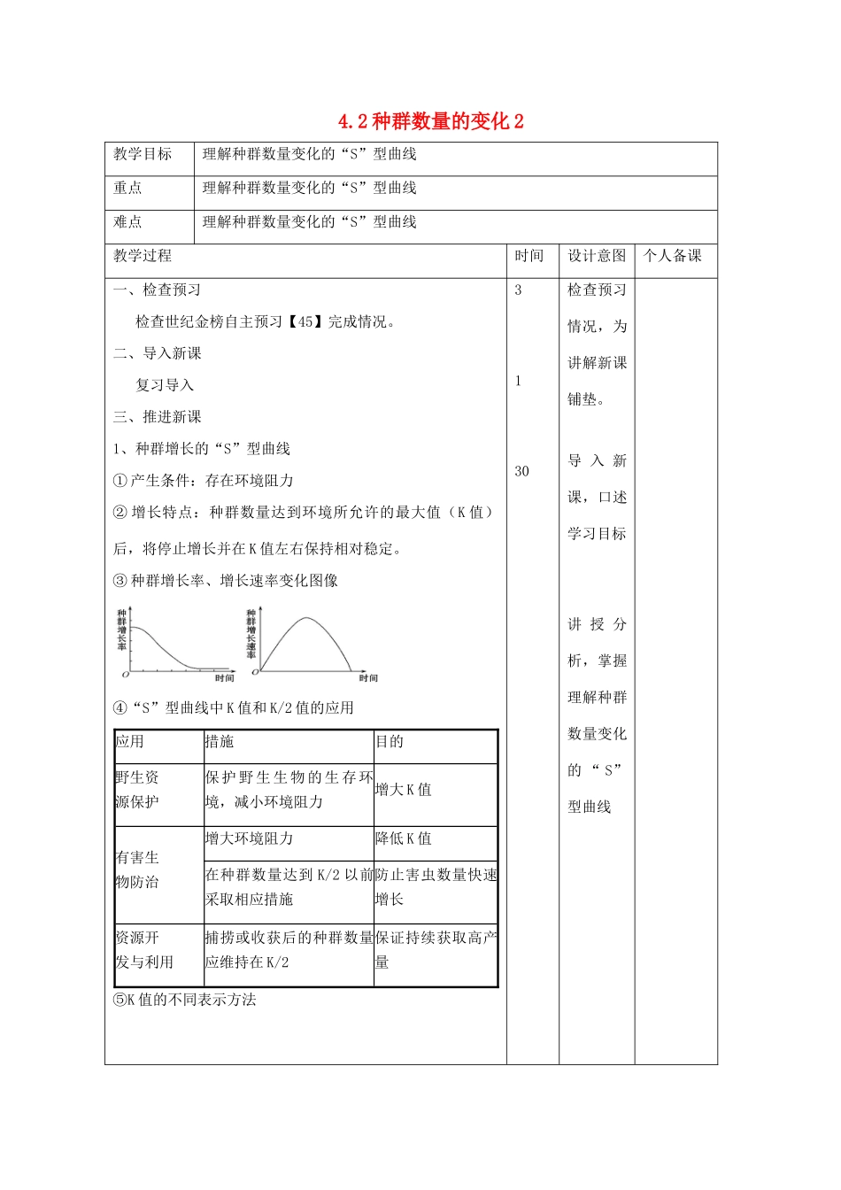 高中生物 第4章 种群和群落 4.2 种群数量的变化2教案 新人教版必修3-新人教版高二必修3生物教案_第1页