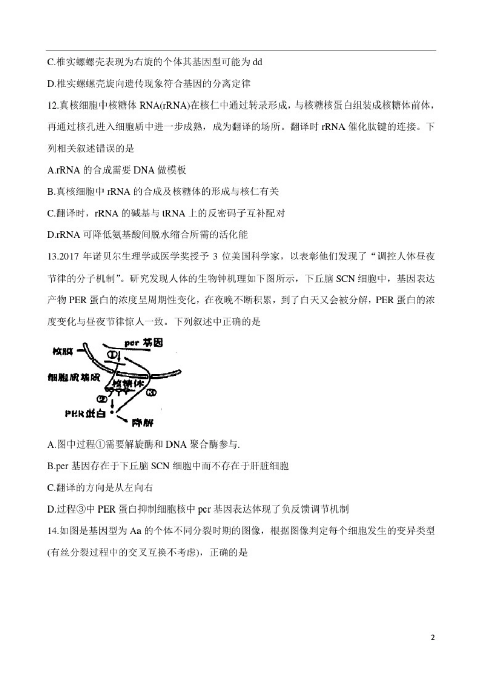 天津市部分区2020届高三上学期期中练习生物含答案_第3页