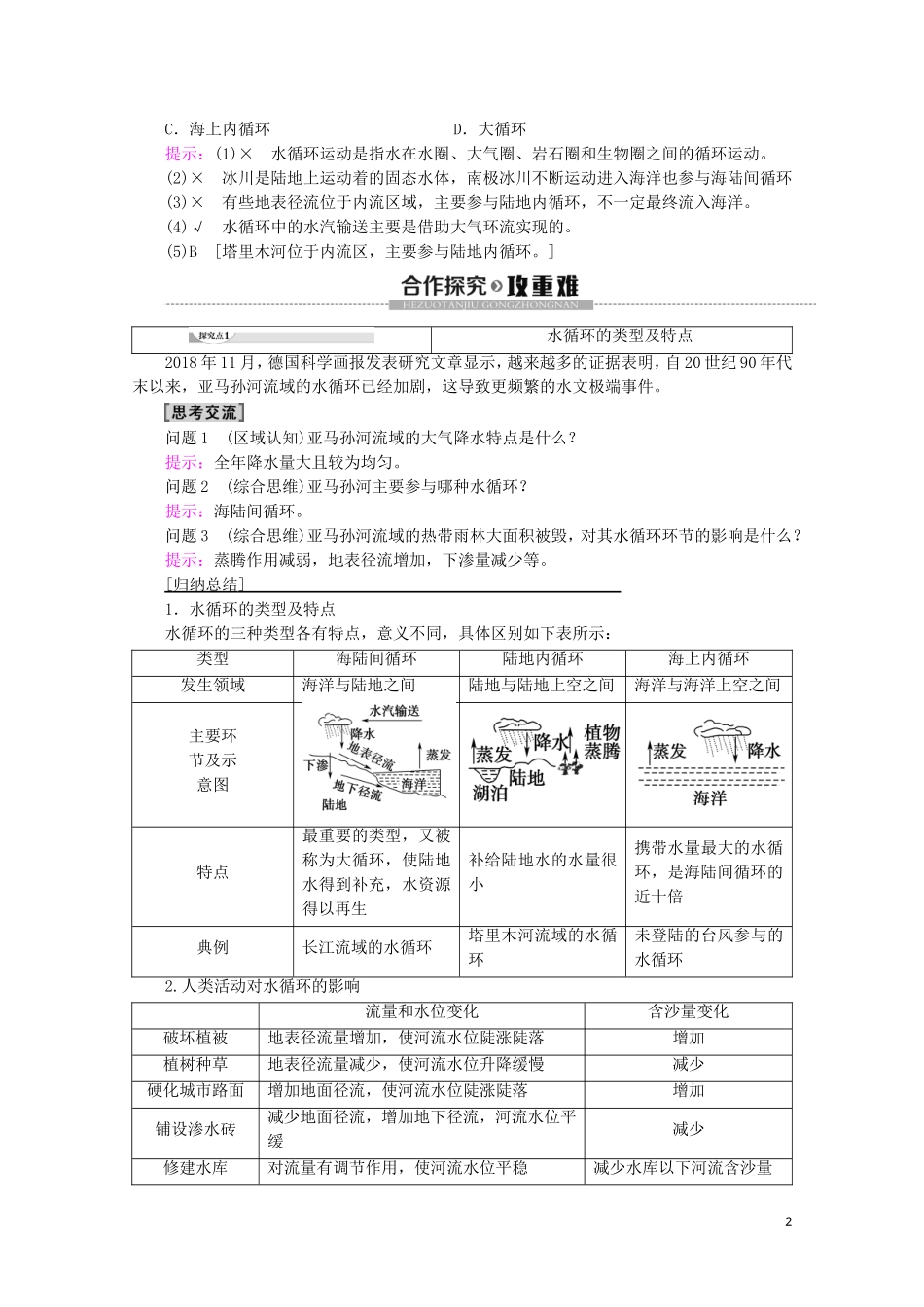 高中地理 第3章 地球上的水 第1节 水循环讲义 新人教版必修第一册-新人教版高中第一册地理教案_第2页