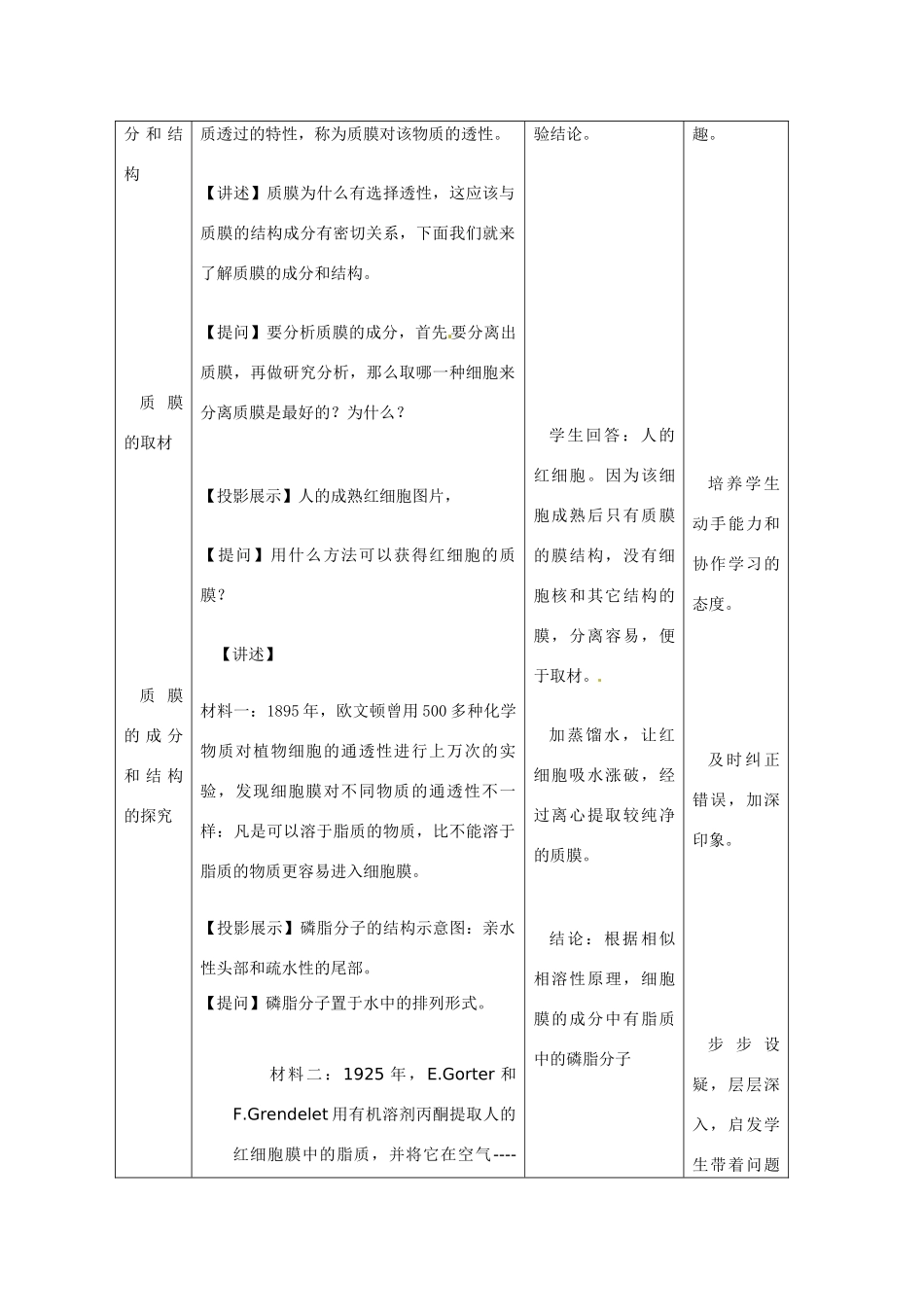 高中生物 《细胞膜和细胞壁》教案 浙科版必修1_第2页