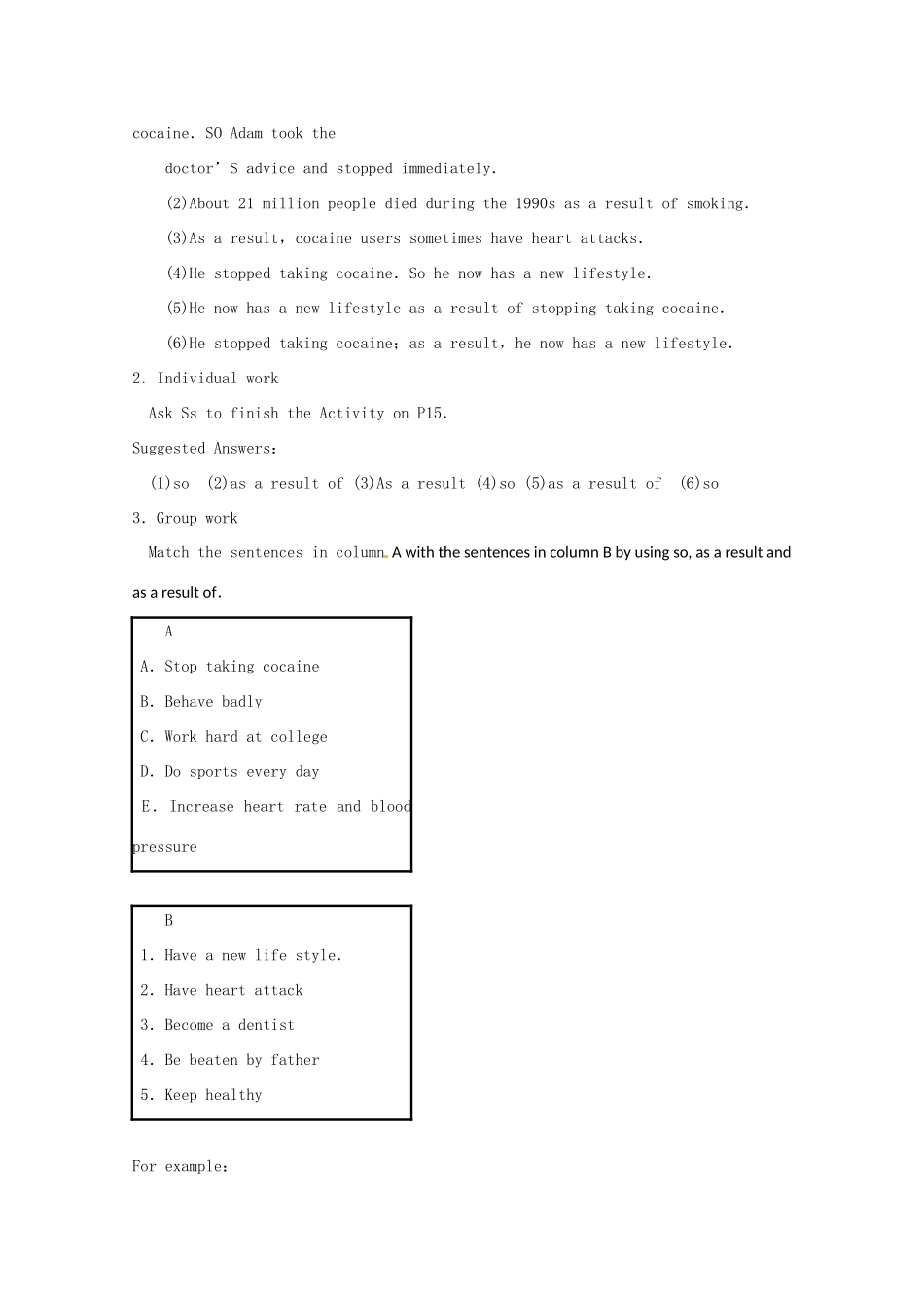 高中英语 《Module2 No Drugs Period 3》教案 外研版必修2-外研版高一必修2英语教案_第3页