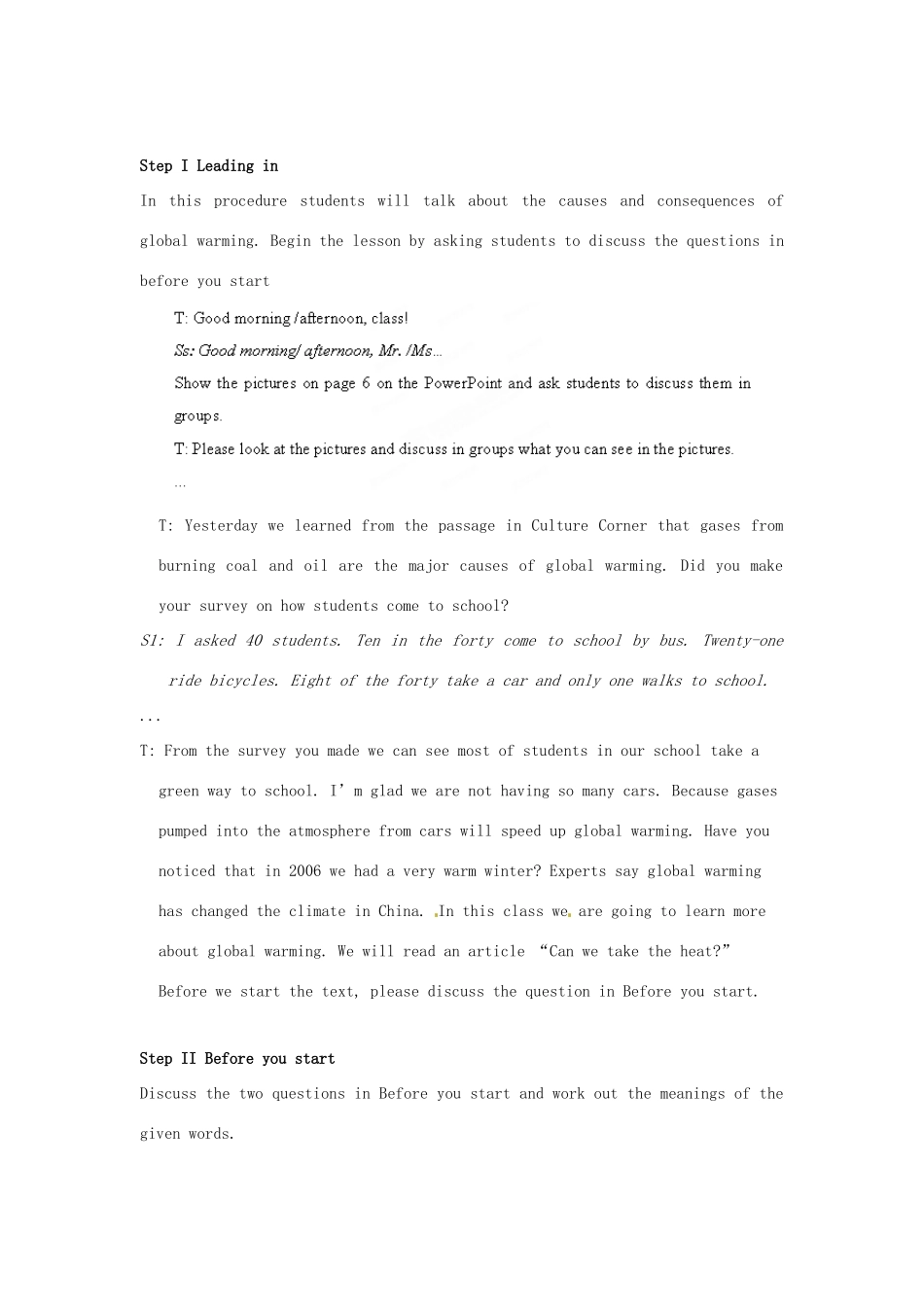 安徽省滁州市第二中学高中英语 Unit22 Environmental Protection The Second Period Lesson 1 Global Warming教案 北师大版选修8_第2页