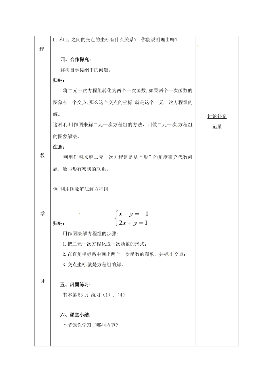 安徽省固镇县八年级数学上册 12.3 一次函数与二元一次方程 二元一次方程组的图像解法（2）教案 （新版）沪科版-（新版）沪科版初中八年级上册数学教案_第2页