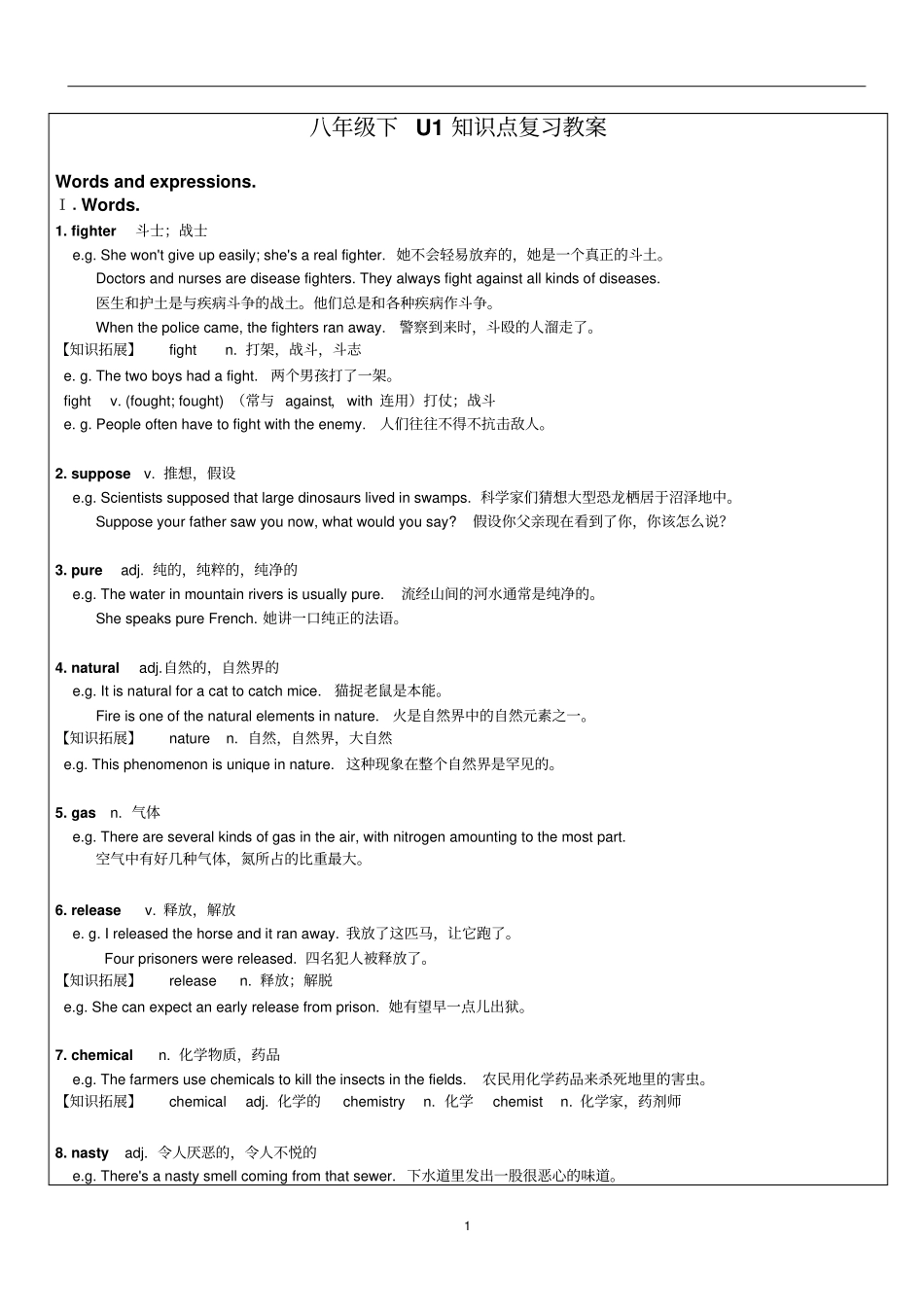 初中英语牛津上海八年级下Unit1知识点复习教案_第1页