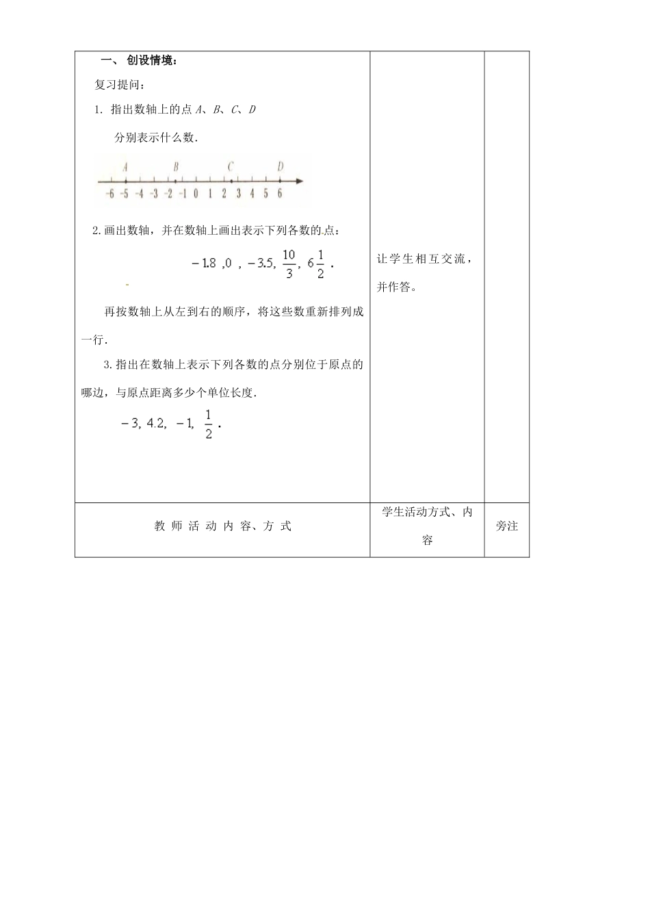 江苏省赣榆县汇文双语学校七年级数学上册《2.2数轴》教案二 苏科版_第2页