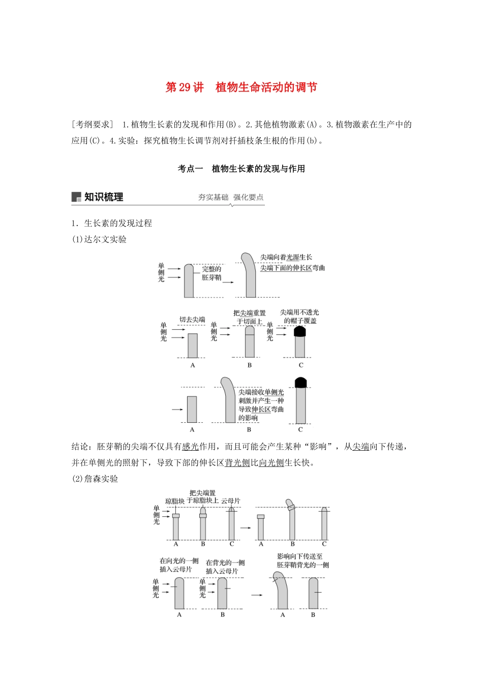 （江苏专用）高考生物新导学大一轮复习 第八单元 生物个体的稳态 第29讲 植物生命活动的调节讲义（含解析）苏教版-苏教版高三全册生物教案_第1页