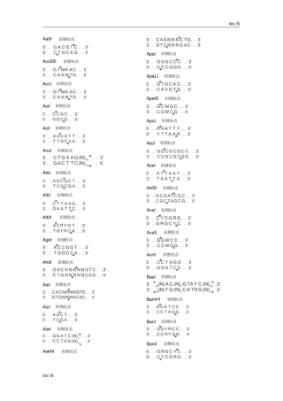 常用限制性内切酶酶切位点